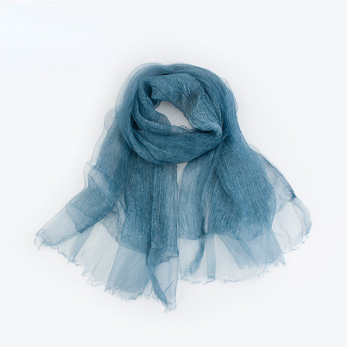 Wholesale Scarf Silk Pleated Solid Color Double Layer JDC-SF-Rulan004