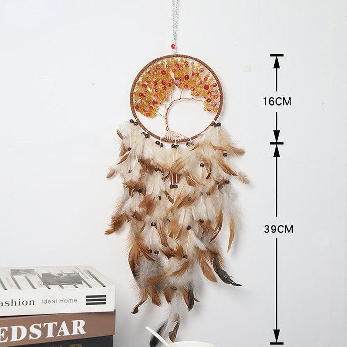 Wholesale Tree of Life Crystal Feather Iron Ring Dreamcatcher MOQ≥2 JDC-DC-LZ051