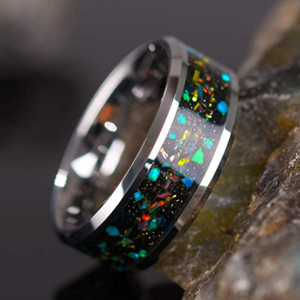 En gros titanium acier 8 mm couleurs d'opale anneau moq ≥2 JDC-RS-ZJJ004