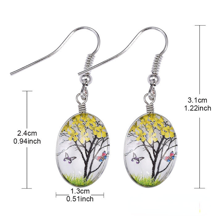 Wholesale Glass Dried Flower Alloy Earrings MOQ≥2 JDC-ES-Zhongn019