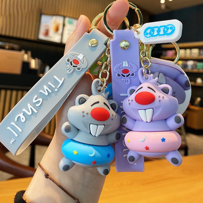 Wholesale Keychain PVC Cartoon Cute Swimming Ring Hamster MOQ≥2 JDC-KC-MSi025