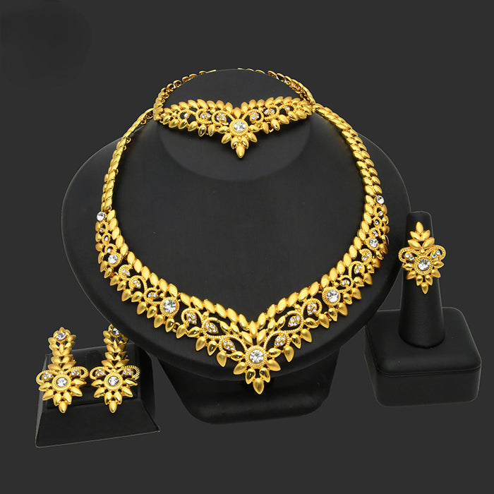 Pendientes de pendientes de collar de oro con flores nupciales al por mayor Pendientes de joyería del anillo MOQ≥2 JDC-JS-and003