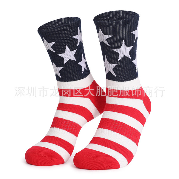 Calcetines al por mayor calcetines de vacaciones de la independencia de la bandera estadounidense JDC-SK-DFF016