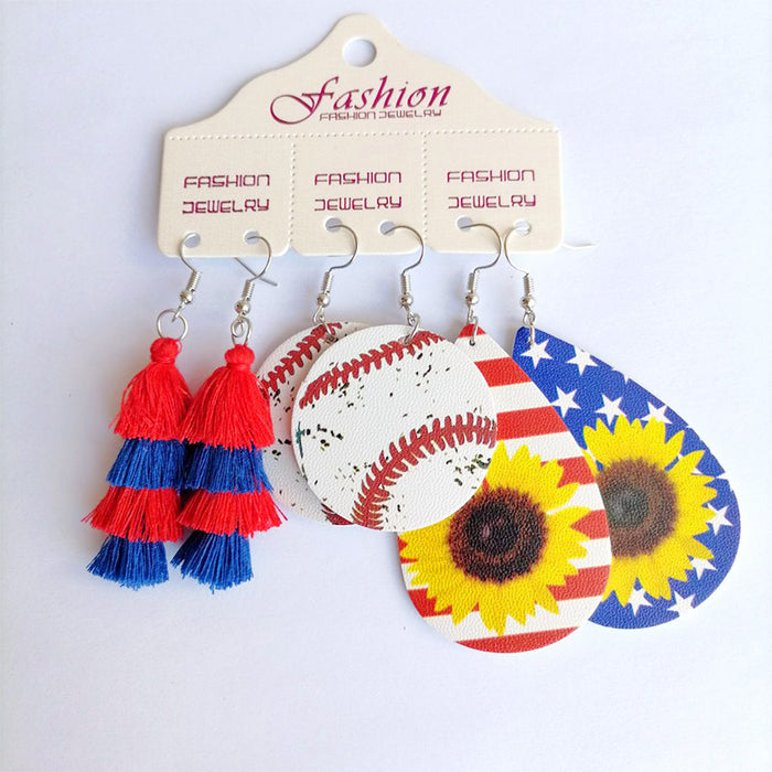 Wholesale 3Pairs/Pack earrings sports baseball sun flower drop earrings MOQ≥3 JDC-ES-heyi013