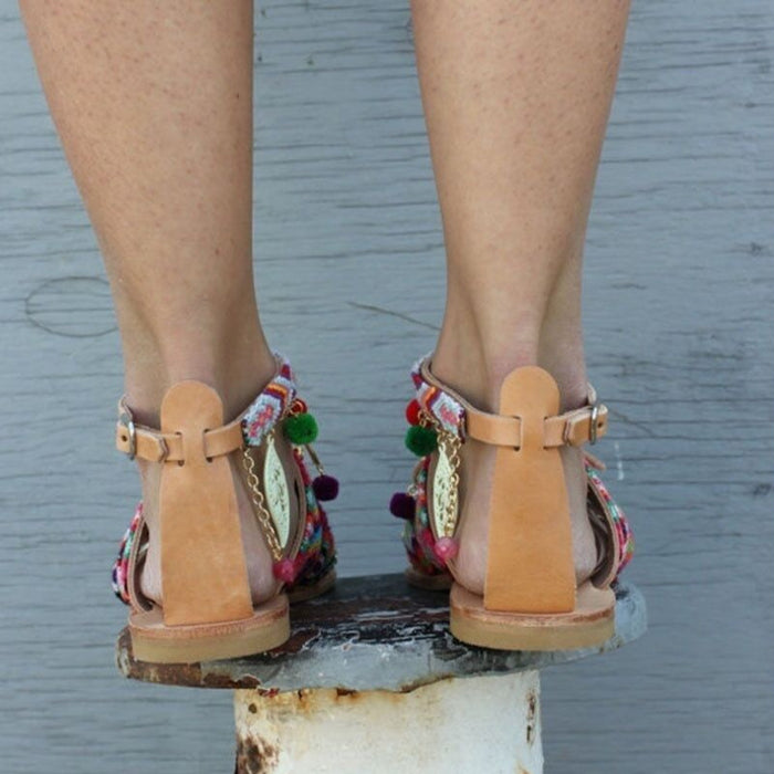 Sandales plates ethniques Boho Sandales à plat de taille plus grande