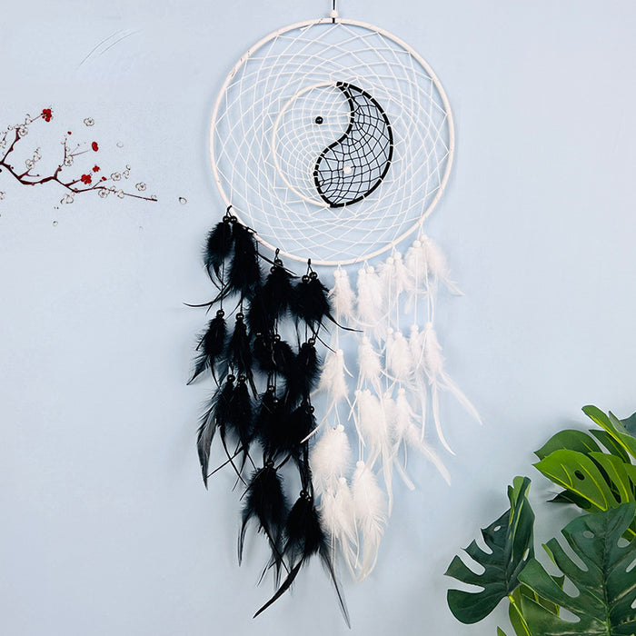 Wholesale Dream Catcher Feather Large Black White Tai Chi Double Circle MOQ≥2 JDC-DC-MYing023