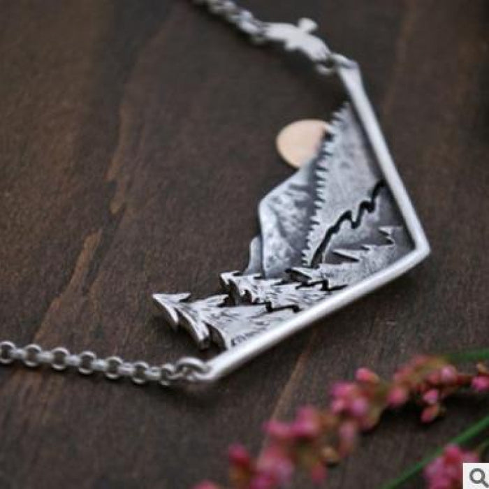 Wholesale Wandering River Valley Sunset Natural Necklace Silver Plated Pendant MOQ≥2 JDC-NE-Fhong008