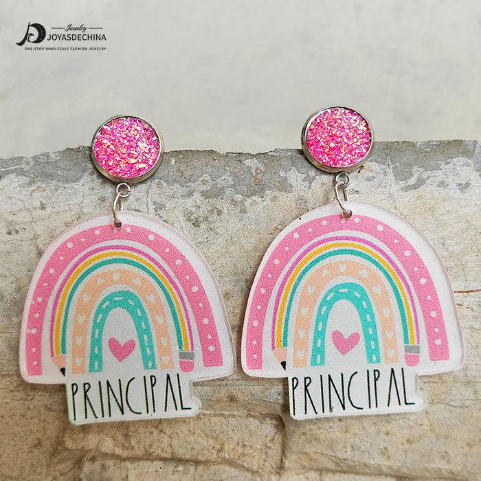 Wholesale Earrings Acrylic Teacher's Day Rainbow Apple Leopard Print 2 Pairs JDC-ES-Heyi048