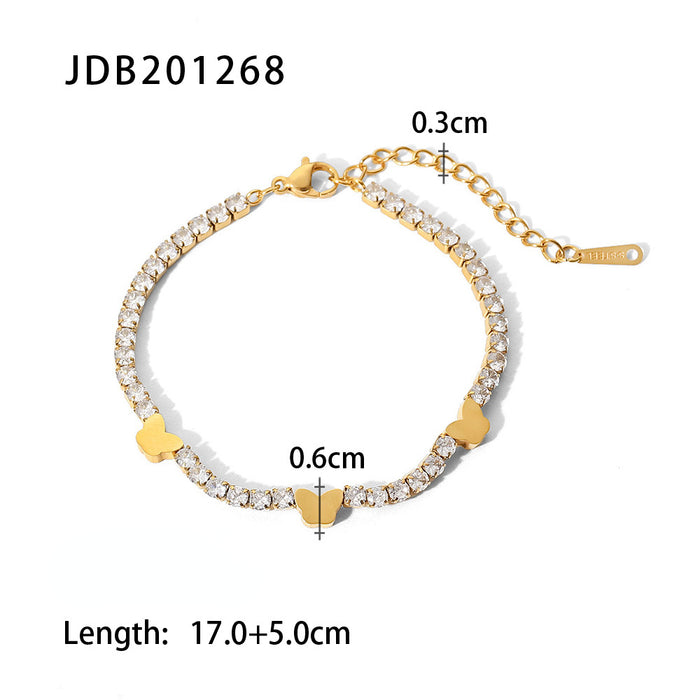 Wholesale 18K Gold Plated Stainless Steel Butterfly Zircon Tennis Chain Bracelet JDC-BT-JD107
