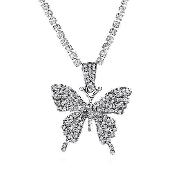 Bulk Jewelry Fashion Rhinestone Butterfly Pendant Necklace Hip Hop Jewelry Choker wholesale JDC-NE-a053 Wholesale factory from China YIWU China