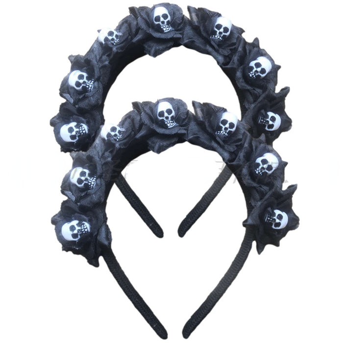 Diadema de Halloween de Halloween de Halloween Props de flores negras Decoración de calaveras Accesorios para el cabello MOQ≥2 JDC-HD-SHENGX004