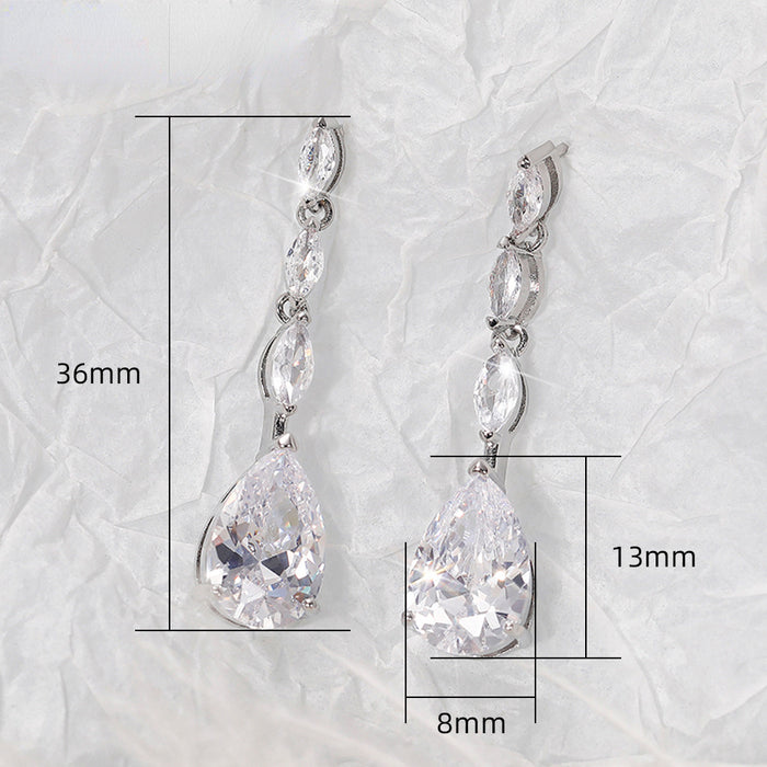 Wholesale Earrings Copper Zircon Drop Shape Tassel MOQ≥2 JDC-PREMCAOS-ES-008