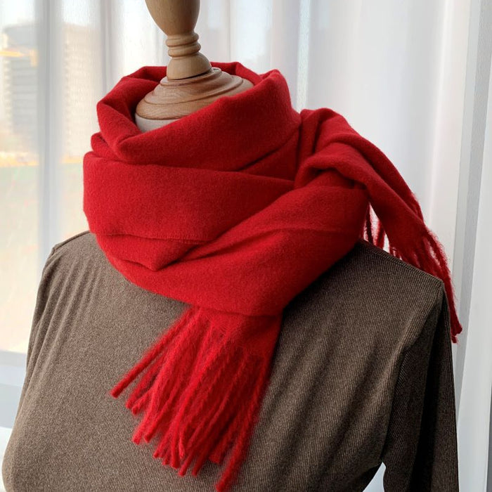 Wholesale Scarf Polyester Solid Color Tassel Extended Warmth MOQ≥2 JDC-SF-Jinghan006