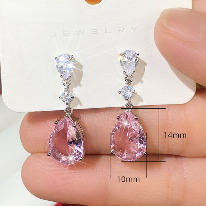 Wholesale Earrings Copper Zircon Pink Drop Shape MOQ≥2 JDC-PREMCAOS-ES-005