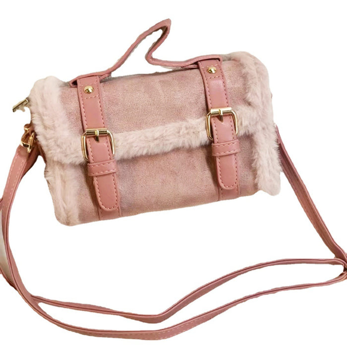 Bolso de hombro al por mayor de cuero lana rosa pelliza pequeña bolso cuadrado diagonal jdc-sd-jxf005