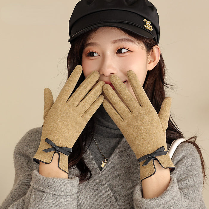 Wholesale Gloves Cotton Plus Fleece Warm Sheepskin Bow MOQ≥2 JDC-GS-XinR004