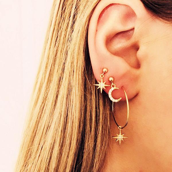 Bulk Jewelry Full diamond star moon earrings set 2-piece earrings wholesale  JDC-ES-f18 Wholesale factory from China YIWU China
