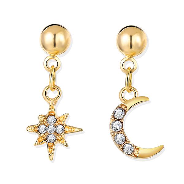 Full diamond star moon earrings set 2-piece earrings wholesale JDC-ES-f18 earrings JoyasDeChina gold Wholesale Jewelry JoyasDeChina Joyas De China