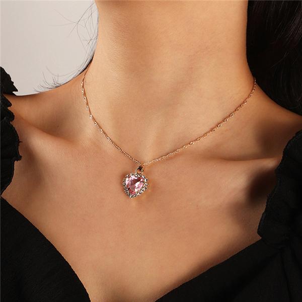 Bulk Jewelry Full diamond zircon glass love necklace simple clavicle chain wholesale JDC-RS-e006 Wholesale factory from China YIWU China