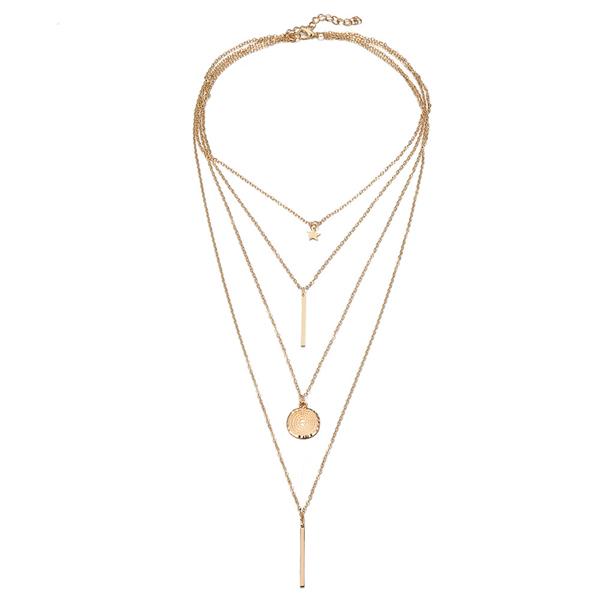 Bulk Jewelry Geometric Disc Five-pointed Star Pendant Long Clavicle Chain Multi-layer Necklace JDC-NE-b007 Wholesale factory from China YIWU China
