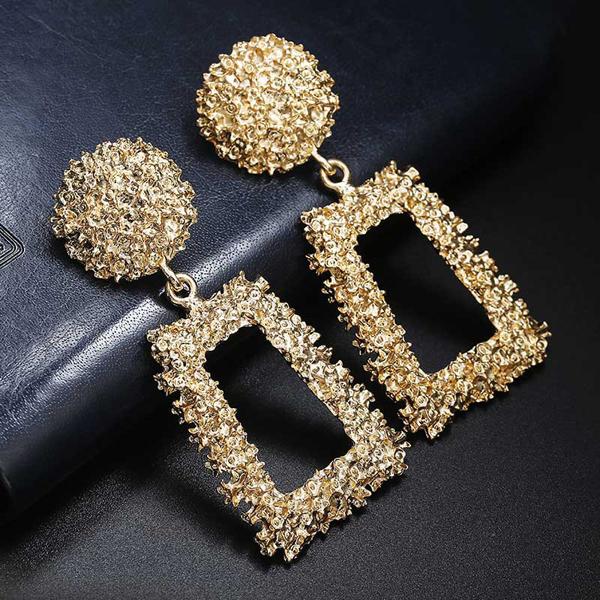 Heavy Metal Simple Geometric Embossed Flower Earrings JDC-ES-b002 earrings JoyasDeChina Gold Wholesale Jewelry JoyasDeChina Joyas De China