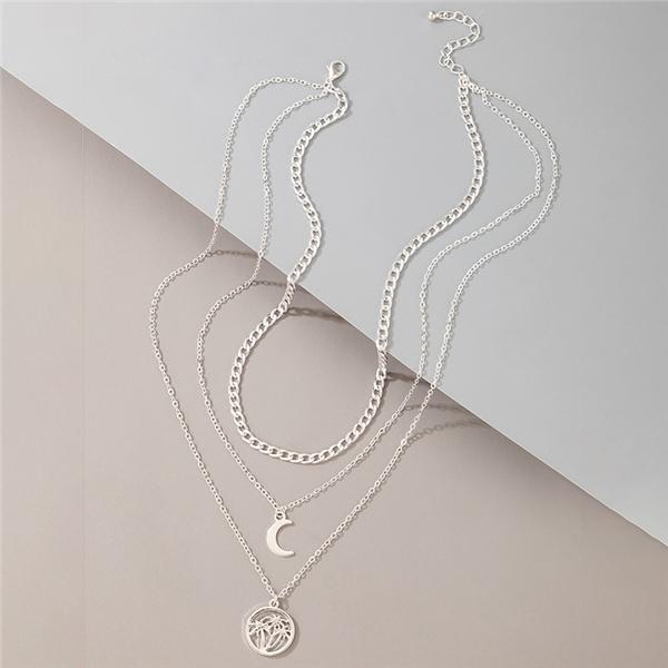 Bulk Jewelry Moon coconut tree silver alloy necklace wholesale JDC-NE-c010 Wholesale factory from China YIWU China