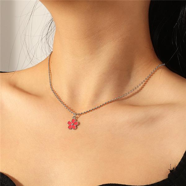 Bulk Jewelry Round bead clavicle chain female cute soft cute dripping oil flower necklace wholesale JDC-RS-e003 Wholesale factory from China YIWU China