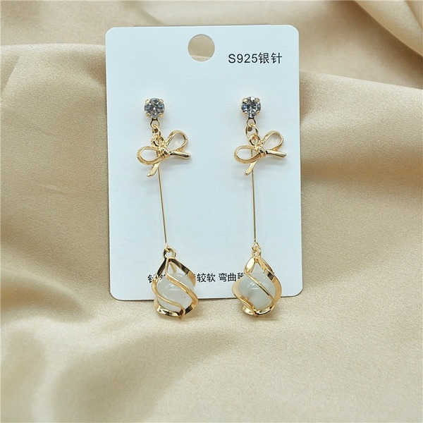 Bulk Jewelry S925 silver needle bow opal earrings female temperament earrings long tassel earrings simple joker earringsJDC-ES-xc140 Wholesale factory from China YIWU China