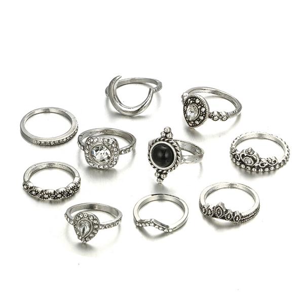 Bulk Jewelry Set of 10 vintage black gemstone cutout rings JDC-RS-c004 Wholesale factory from China YIWU China