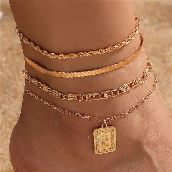 Bulk Jewelry Snake Bone Chain Pendant Twist Chain Anklet Set of 4 JDC-AS-c006 Wholesale factory from China YIWU China