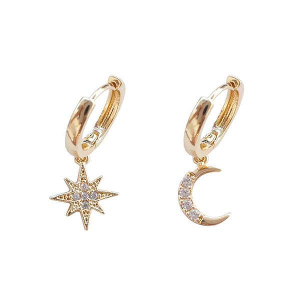 Star and Moon Diamond earrings irregularity Earrings JDC-ES-j011 earrings JoyasDeChina 14k gold Wholesale Jewelry JoyasDeChina Joyas De China
