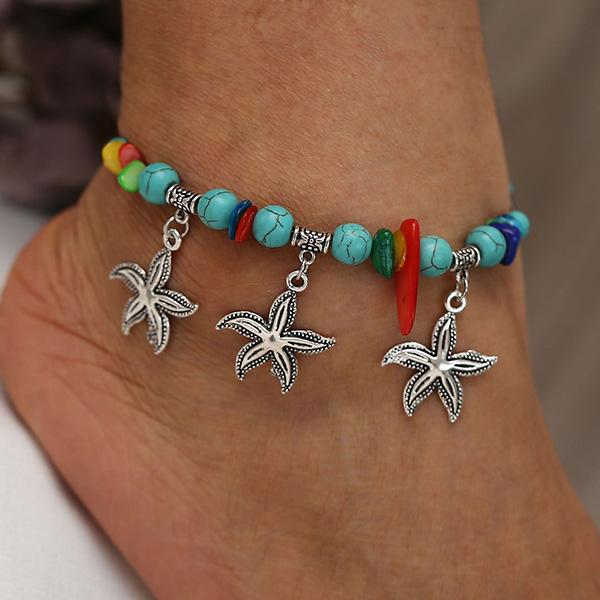 Bulk Jewelry Turquoise Starfish Pendant Anklet Bracelet Wholesale DJC-AS-f002 Wholesale factory from China YIWU China