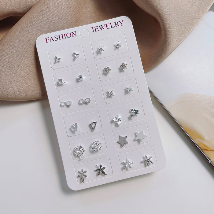 Wholesale 12 Pairs of Silver alloy Stud Earrings Set MOQ≥2 JDC-ES-ZhanY003 Earrings 展言 MOQ2 1 Wholesale Jewelry JoyasDeChina Joyas De China
