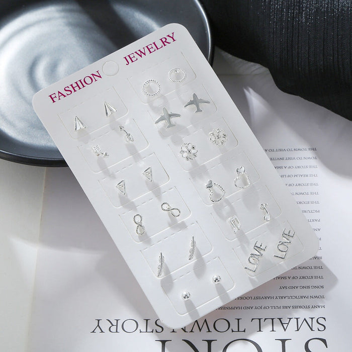 Wholesale 12 Pairs of Silver alloy Stud Earrings Set MOQ≥2 JDC-ES-ZhanY003 Earrings 展言 MOQ2 7 Wholesale Jewelry JoyasDeChina Joyas De China