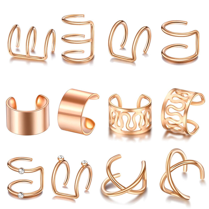Wholesale 12 Piece Metal Ear Clip Set JDC-ES-ZhanY009 Earrings 展言 Rose Gold Wholesale Jewelry JoyasDeChina Joyas De China