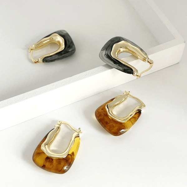 Wholesale 14K gold-plated acrylic earrings JDC-ES-Linh001 Earrings 麟凰 Wholesale Jewelry JoyasDeChina Joyas De China