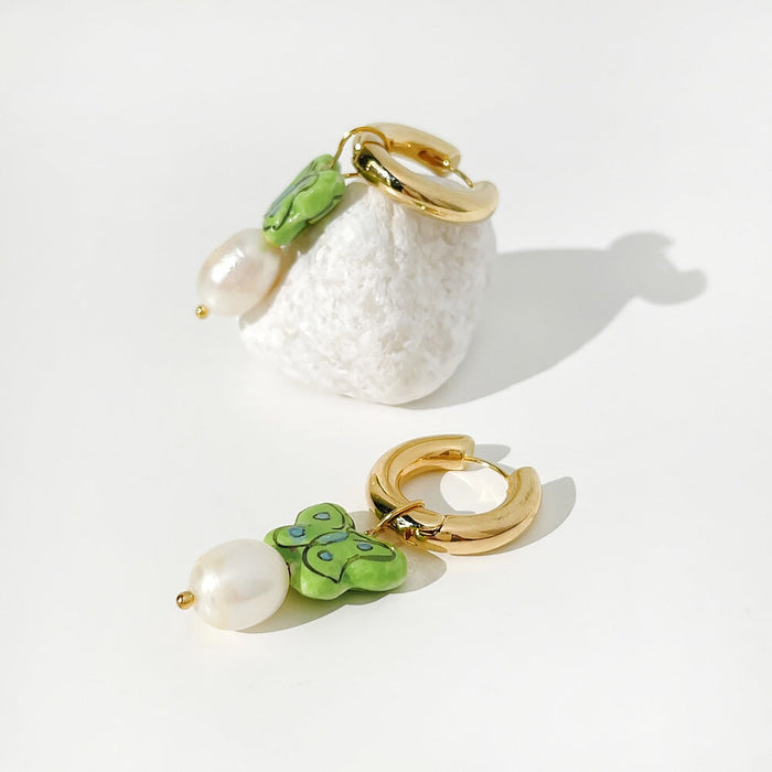 Wholesale 14K gold plated ceramic Earrings JDC-ES-Linh003 Earrings 麟凰 2 Wholesale Jewelry JoyasDeChina Joyas De China