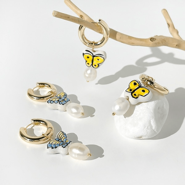 Wholesale 14K gold plated ceramic Earrings JDC-ES-Linh003 Earrings 麟凰 Wholesale Jewelry JoyasDeChina Joyas De China