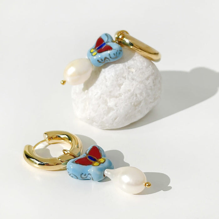 Wholesale 14K gold plated ceramic Earrings JDC-ES-Linh003 Earrings 麟凰 4 Wholesale Jewelry JoyasDeChina Joyas De China