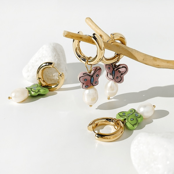 Wholesale 14K gold plated ceramic Earrings JDC-ES-Linh003 Earrings 麟凰 Wholesale Jewelry JoyasDeChina Joyas De China