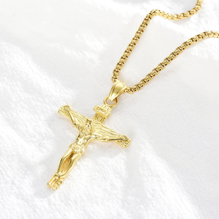 Wholesale 18K Gold Plated Religious Jesus Cross Copper Necklace JDC-NE-HuiQ001 Necklaces 惠琪 Wholesale Jewelry JoyasDeChina Joyas De China