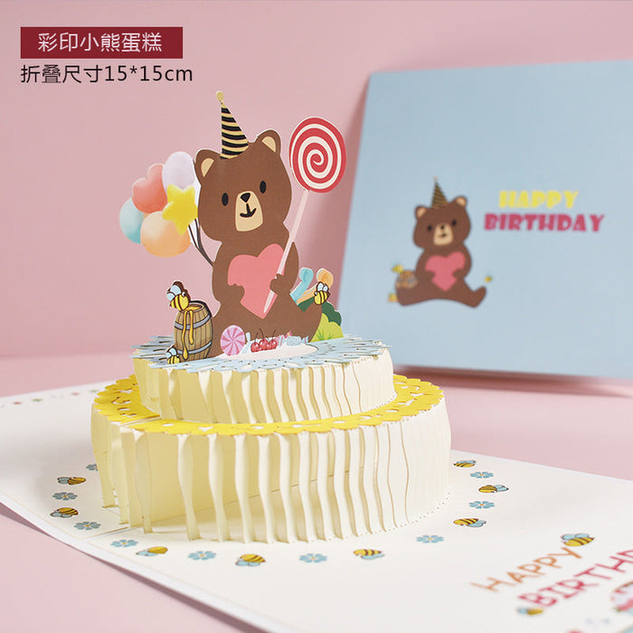 Wholesale 3D Special Paper Bear Cake Greeting Card MOQ≥2 JDC-GC-QW028 Greeting Card 奇蚁文化 A minimum 2 pieces for wholesale Wholesale Jewelry JoyasDeChina Joyas De China