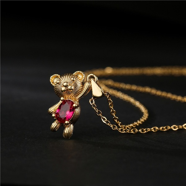 Bulk Jewelry Wholesale 5-color copper zircon cute baby bear necklaces JDC-NE-ag044 Wholesale factory from China YIWU China