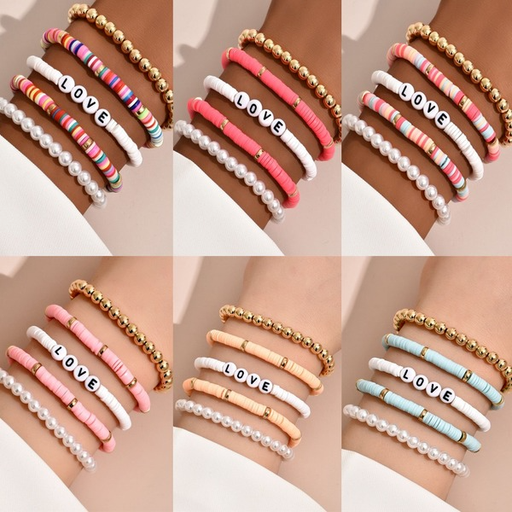 Bulk Jewelry Wholesale 5 sets of colorful soft pottery and Pearl Bracelets JDC-BT-GSHR001 Wholesale factory from China YIWU China