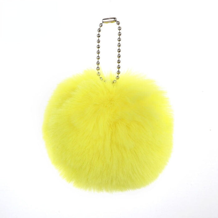 Wholesale 8cm beads chain plush cloth hair ball Pom Pom Keychain JDC-KC-PRY003 Keychains 彭日耀 yellow 8CM Wholesale Jewelry JoyasDeChina Joyas De China