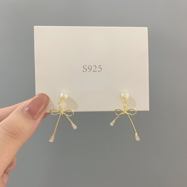 Wholesale 925 silver needle alloy pearl bow earrings JDC-ES-XuF075 Earrings 旭帆 Wholesale Jewelry JoyasDeChina Joyas De China
