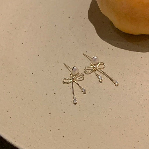Wholesale 925 silver needle alloy pearl bow earrings JDC-ES-XuF075 Earrings 旭帆 Wholesale Jewelry JoyasDeChina Joyas De China