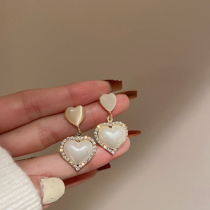 Wholesale 925 Silver Needle Alloy Pearl Copper Earrings JDC-ES-BY122 Earrings 宝钰 Heart shape Wholesale Jewelry JoyasDeChina Joyas De China