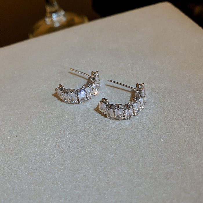 Wholesale 925 Silver Needle Alloy Zircon C Shape Earrings JDC-ES-BY133 Earrings 宝钰 Ear studs silver Wholesale Jewelry JoyasDeChina Joyas De China