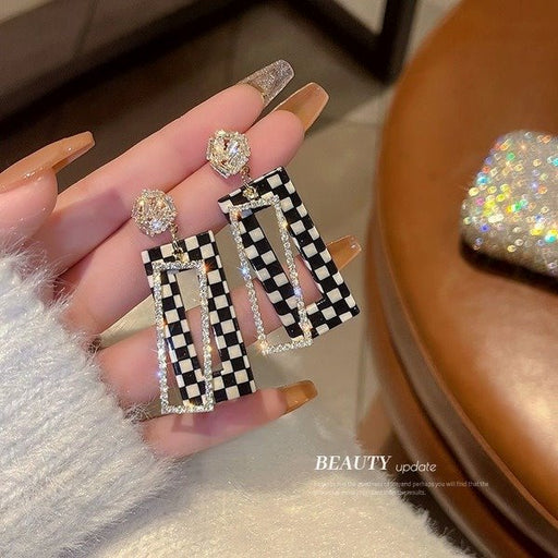 Wholesale 925 Silver Needle Checkerboard Alloy Earrings JDC-ES-BY146 Earrings 宝钰 Wholesale Jewelry JoyasDeChina Joyas De China